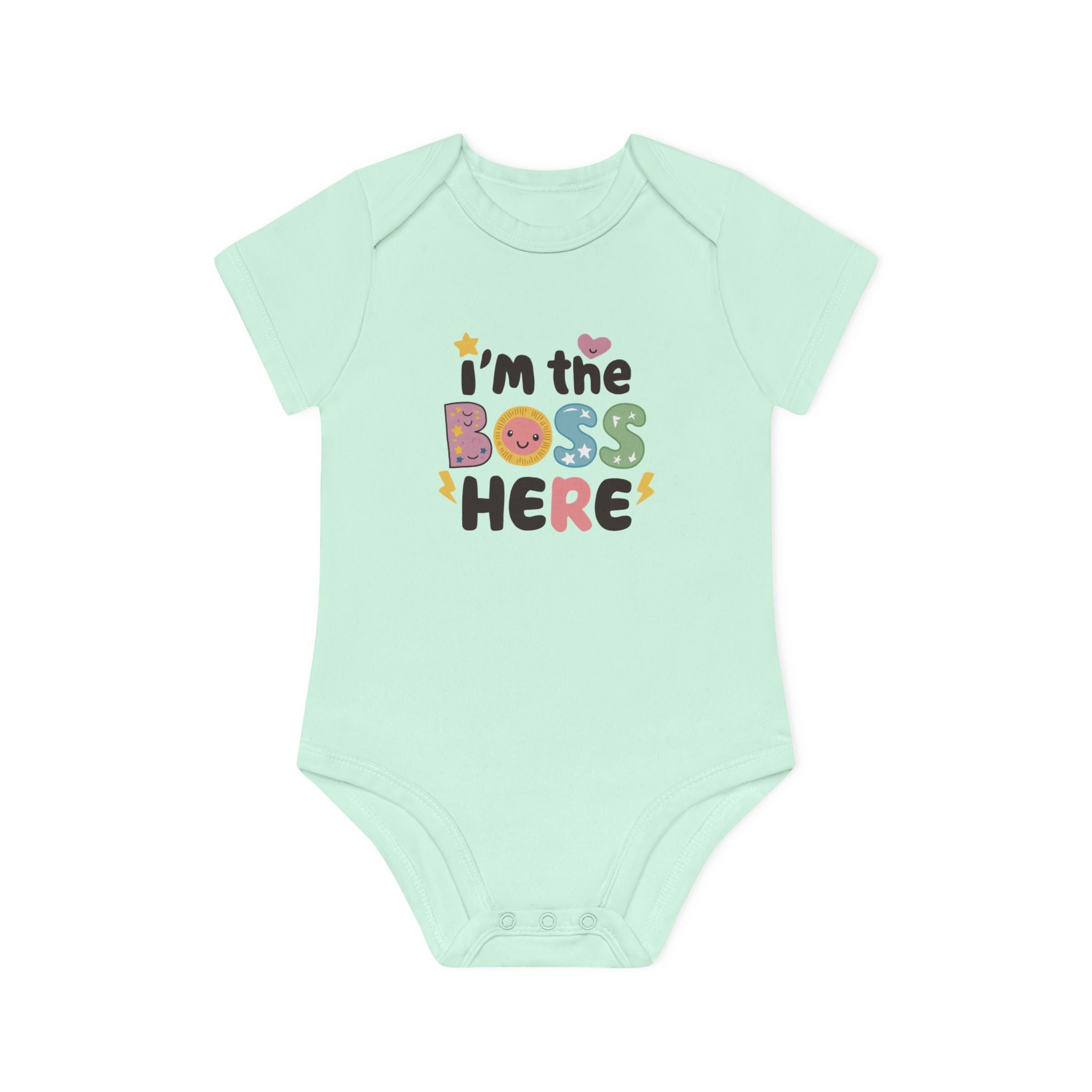 "I'm the boss here" Baby Organic Short Sleeve Bodysuit