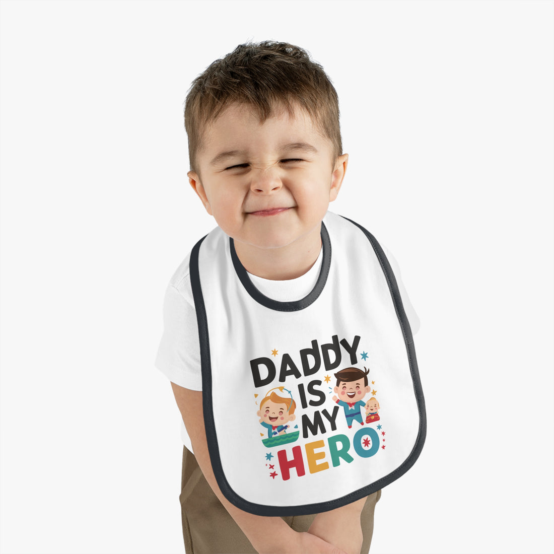 "Daddy is my hero" Baby Contrast Trim Jersey Bib