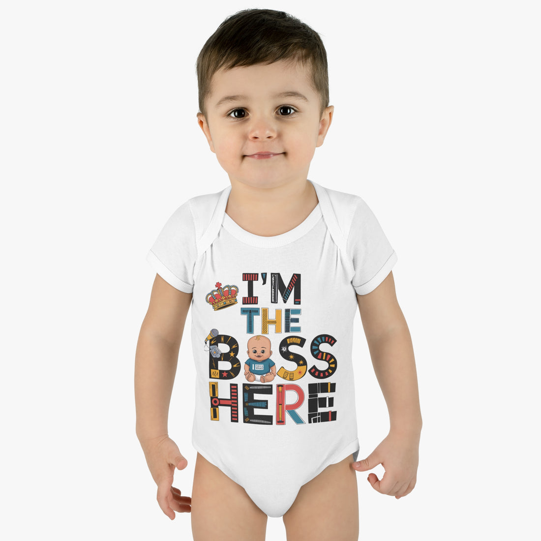 "I'm the boss here" Infant Baby Rib Bodysuit