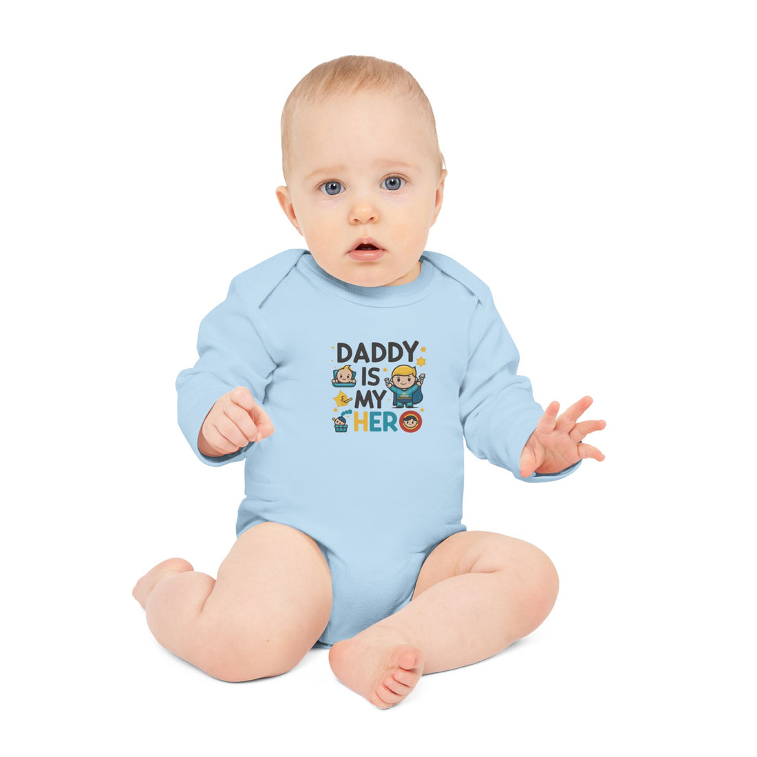 "Daddy is my hero" Baby Long-Sleeve Organic Bodysuit