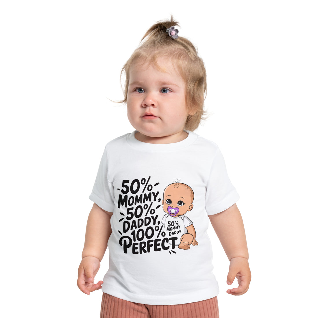 "50% mommy 50% daddy 100% perfect" Baby Short Sleeve T-Shirt