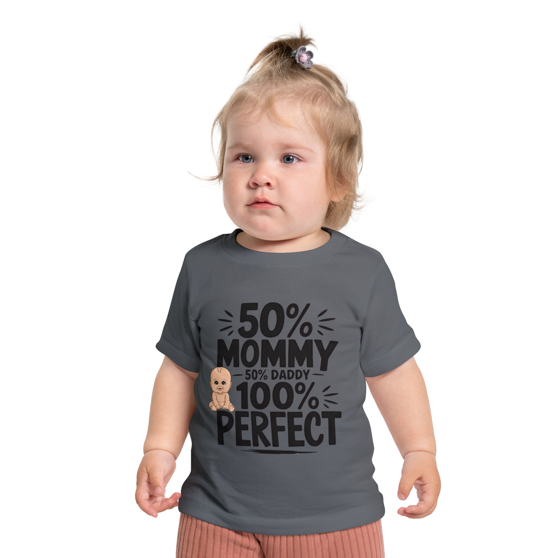 "50% mommy 50% daddy 100% perfect" Baby Short Sleeve T-Shirt