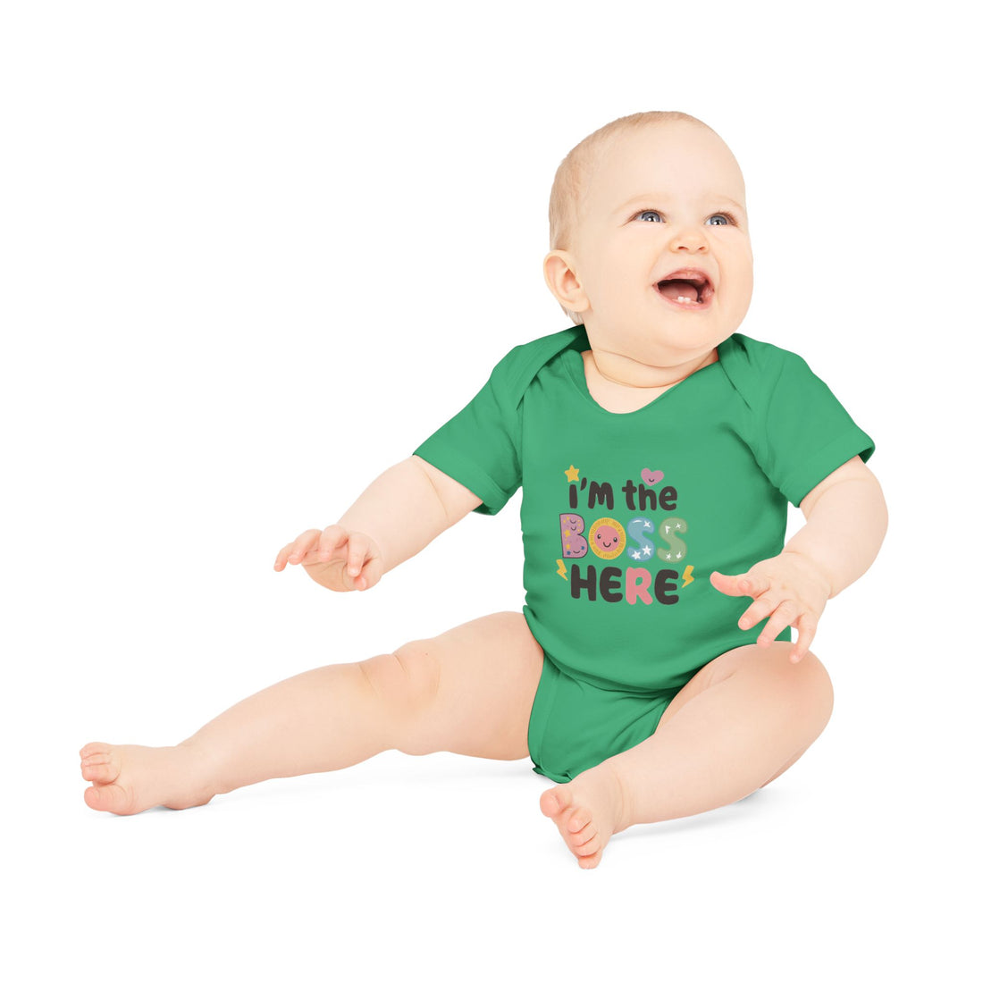 "I'm the boss here" Baby Organic Short Sleeve Bodysuit