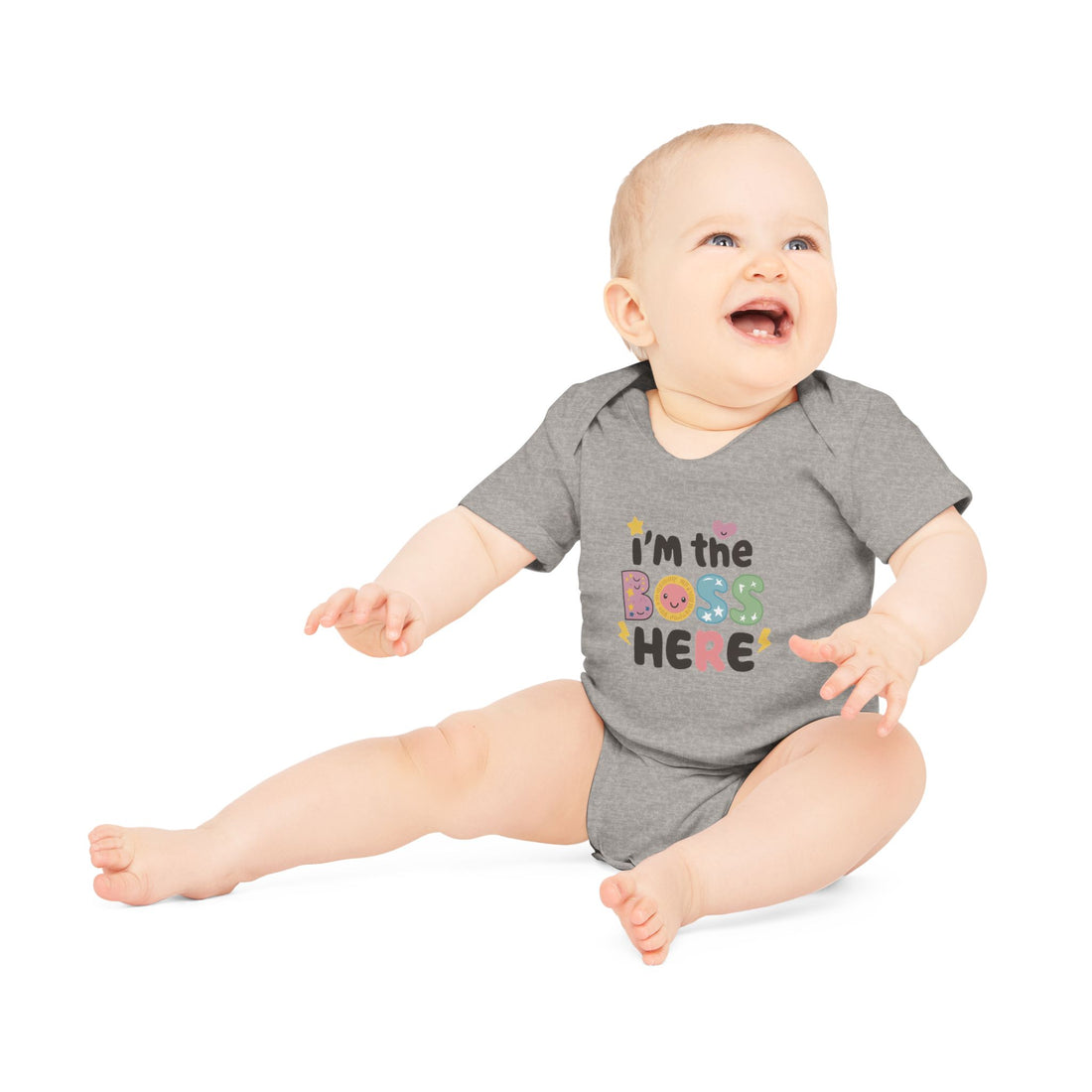 "I'm the boss here" Baby Organic Short Sleeve Bodysuit