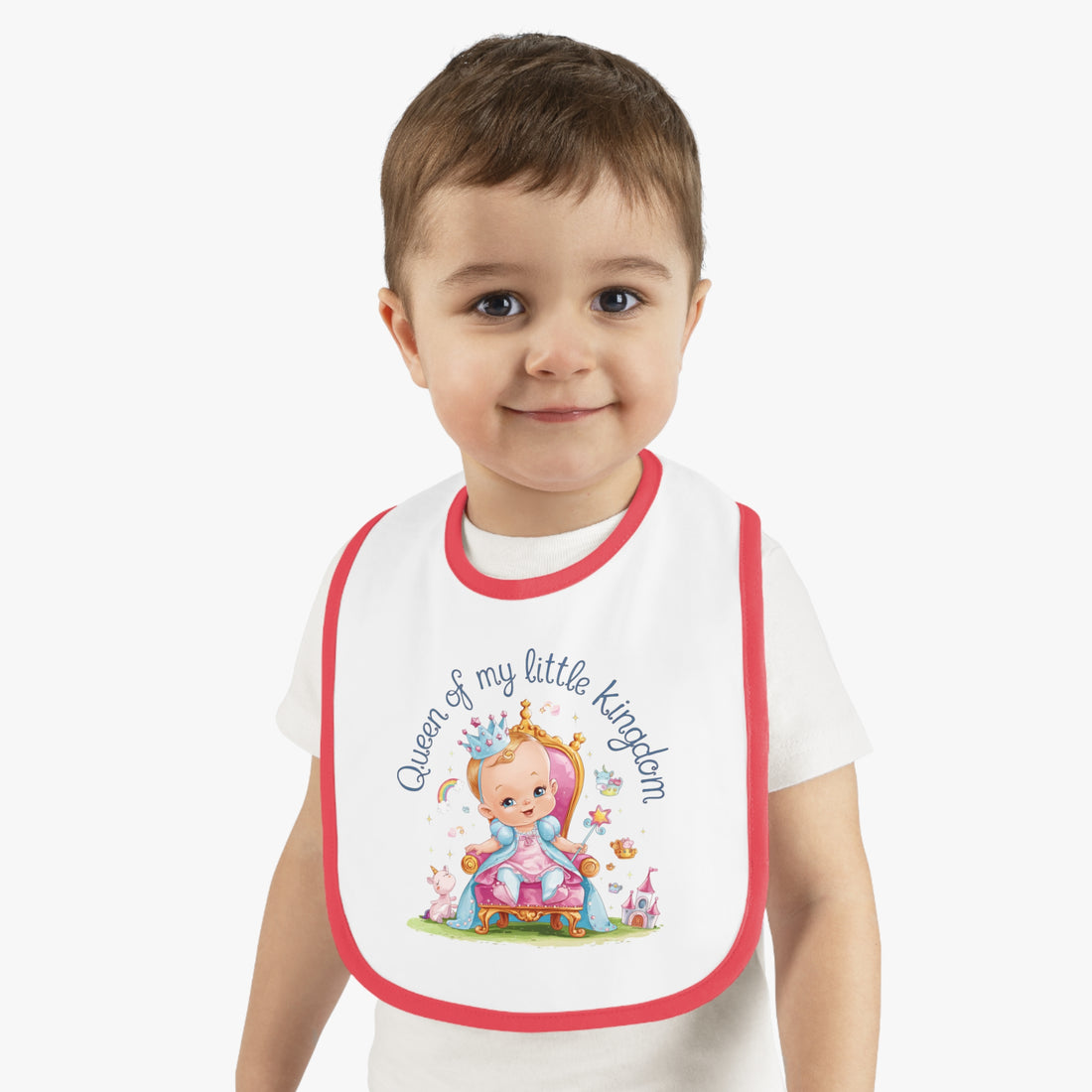 "Queen of my little kingdom" Baby Contrast Trim Jersey Bib