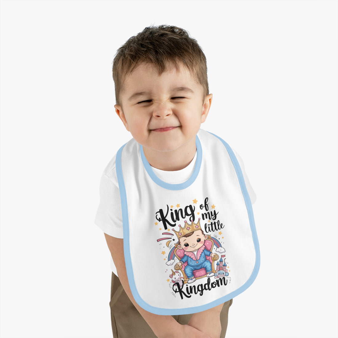 "King of my little kingdom" Baby Contrast Trim Jersey Bib