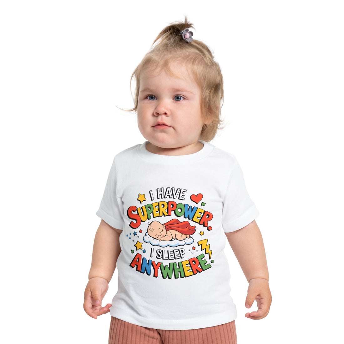 "I have superpower I sleep anywhere" Baby Short Sleeve T-Shirt