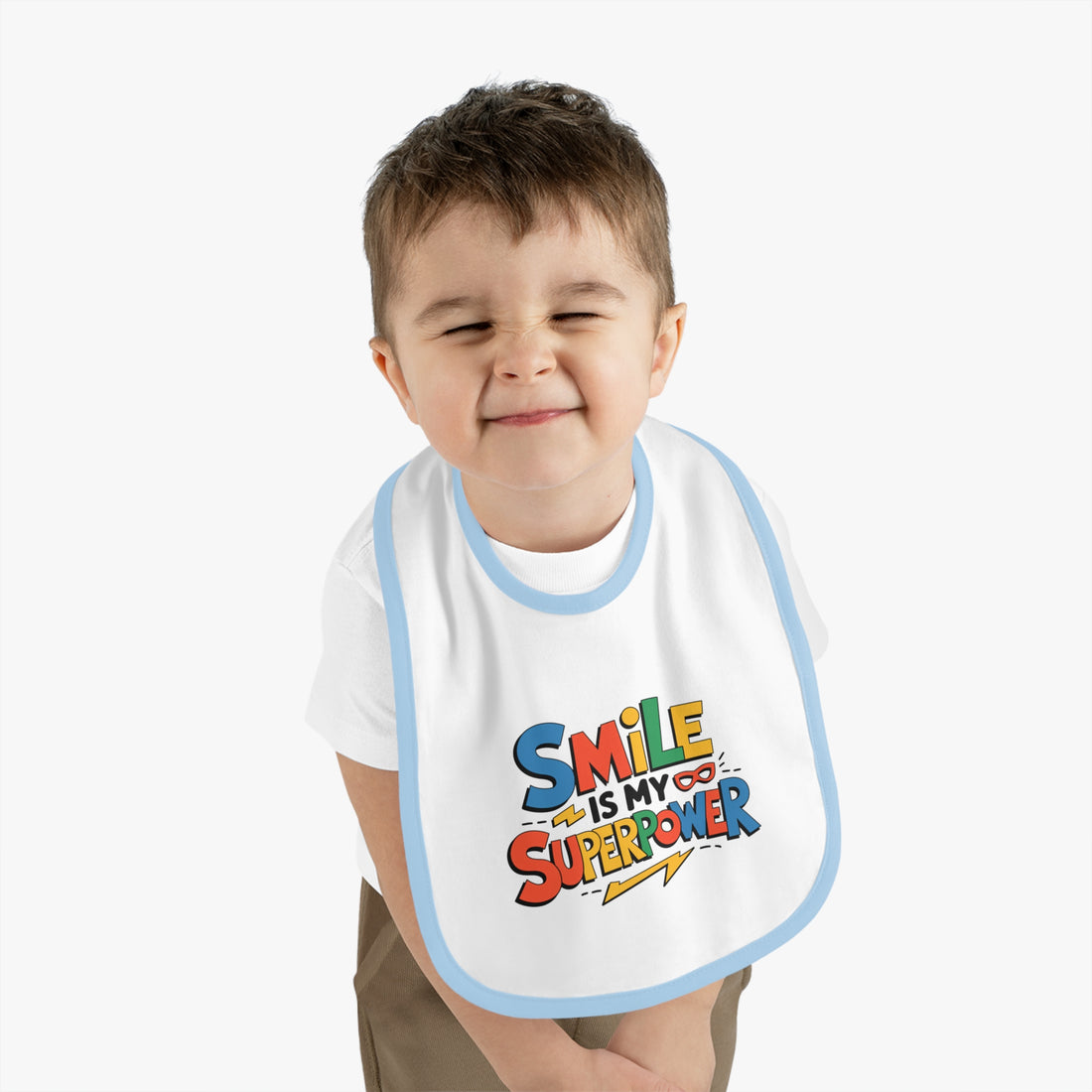 "Smile is my superpower" Baby Contrast Trim Jersey Bib