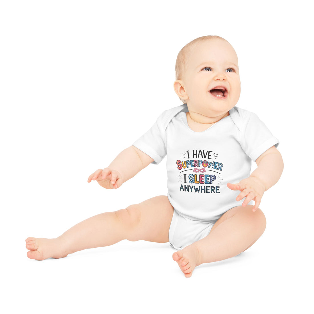 "I have superpower I sleep anywhere" Baby Organic Short Sleeve Bodysuit