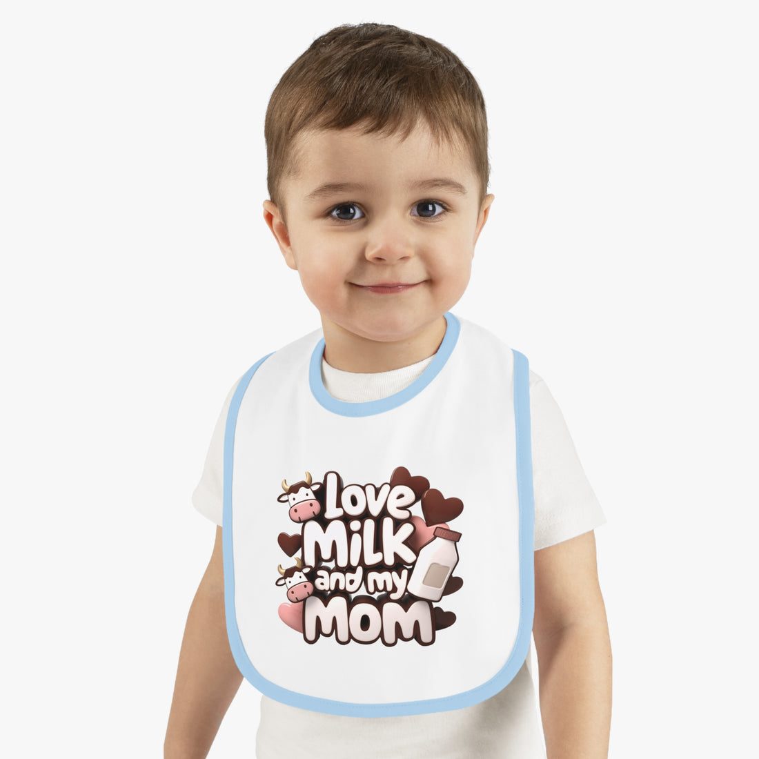 "I love milk and my mom" Baby Contrast Trim Jersey Bib