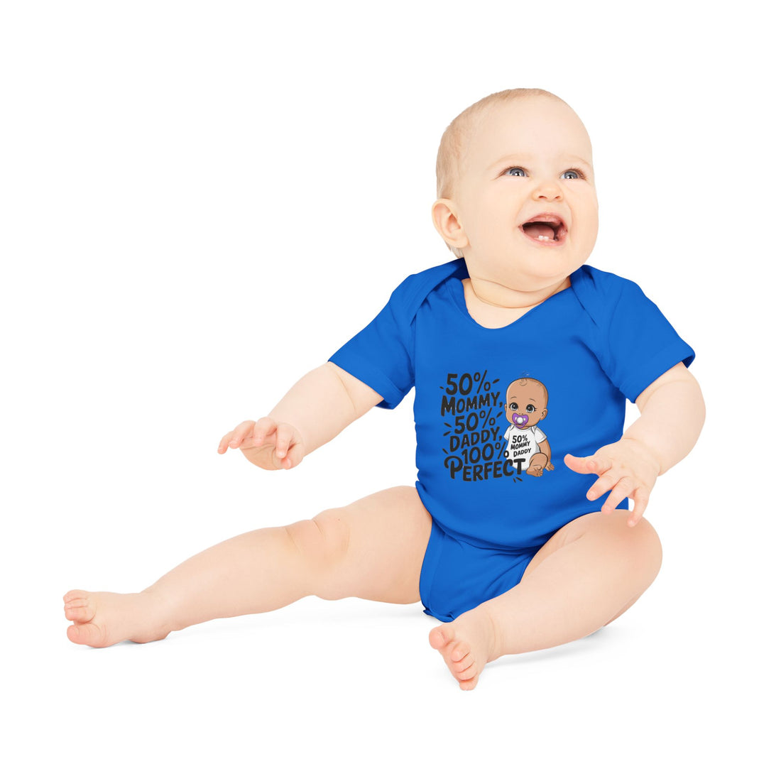 "50% mommy 50% daddy 100% perfect" Baby Organic Short Sleeve Bodysuit