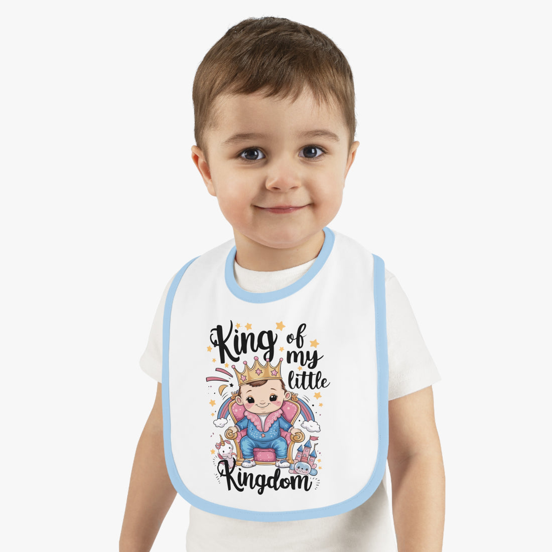 "King of my little kingdom" Baby Contrast Trim Jersey Bib