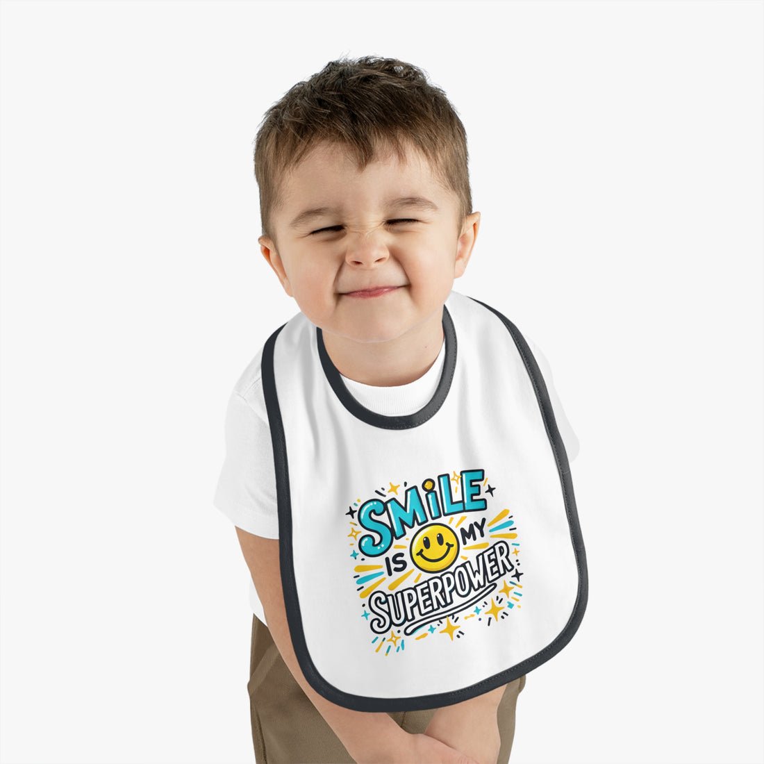 "Smile is my superpower" Baby Contrast Trim Jersey Bib