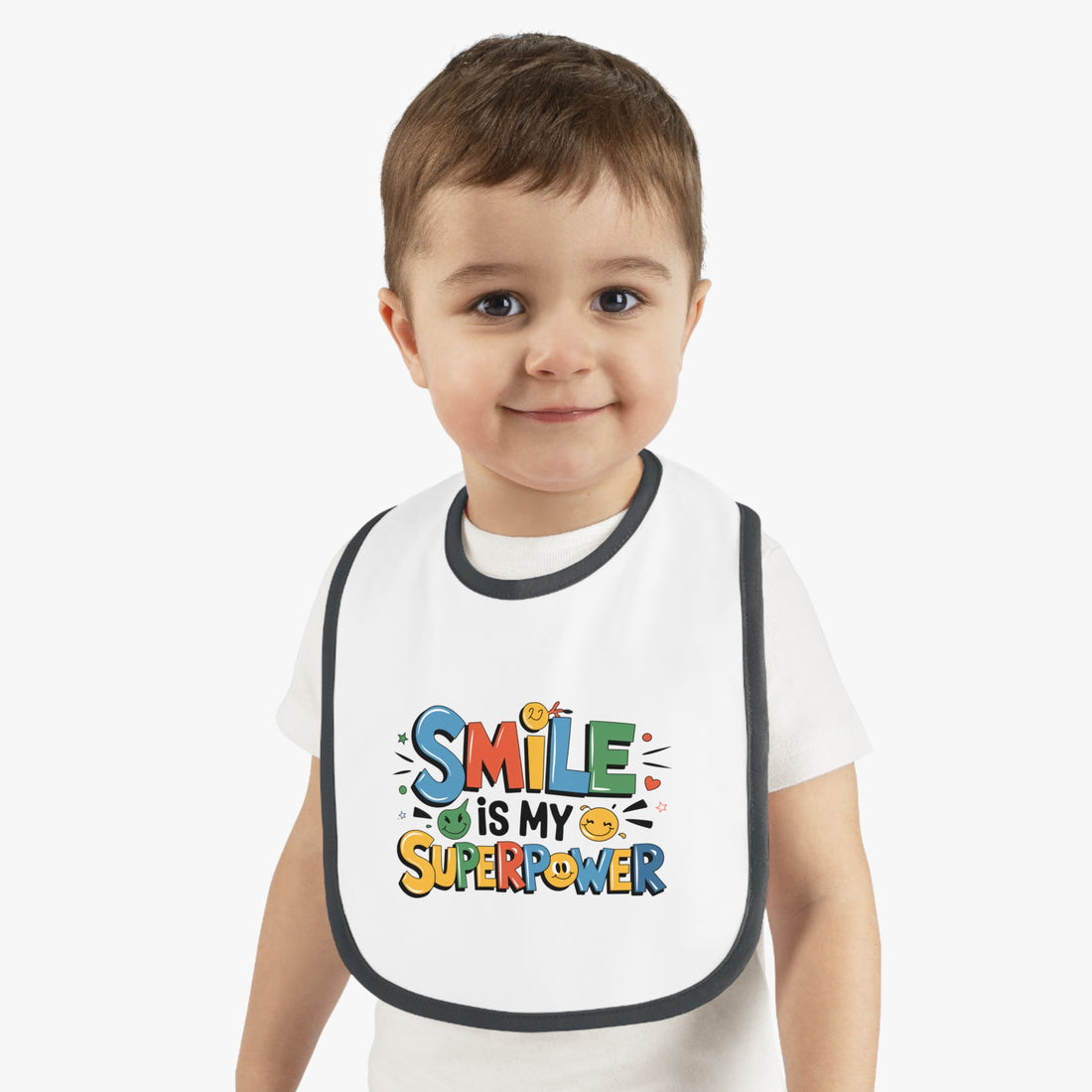 "Smile is my superpower" Baby Contrast Trim Jersey Bib