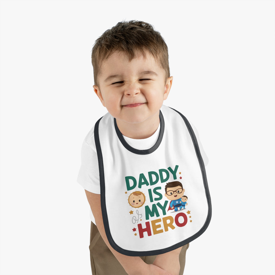 "Daddy is my hero" Baby Contrast Trim Jersey Bib