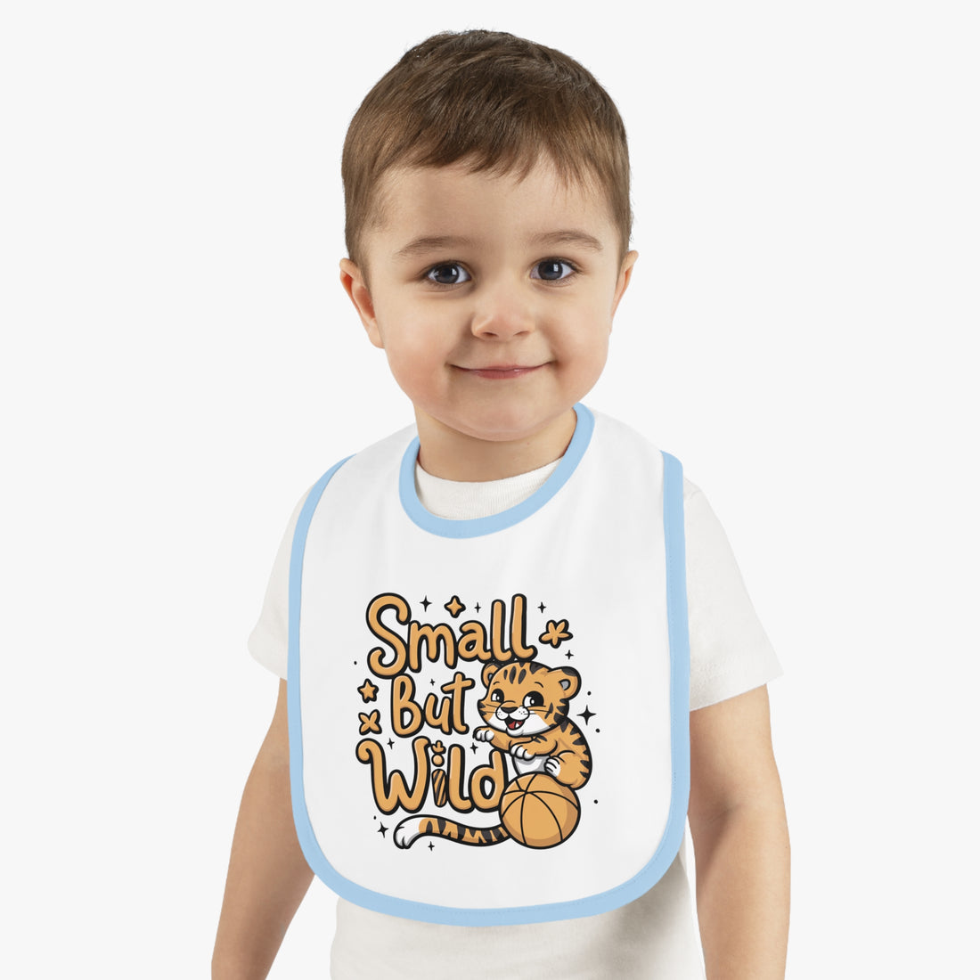 "Small but wild" Baby Contrast Trim Jersey Bib