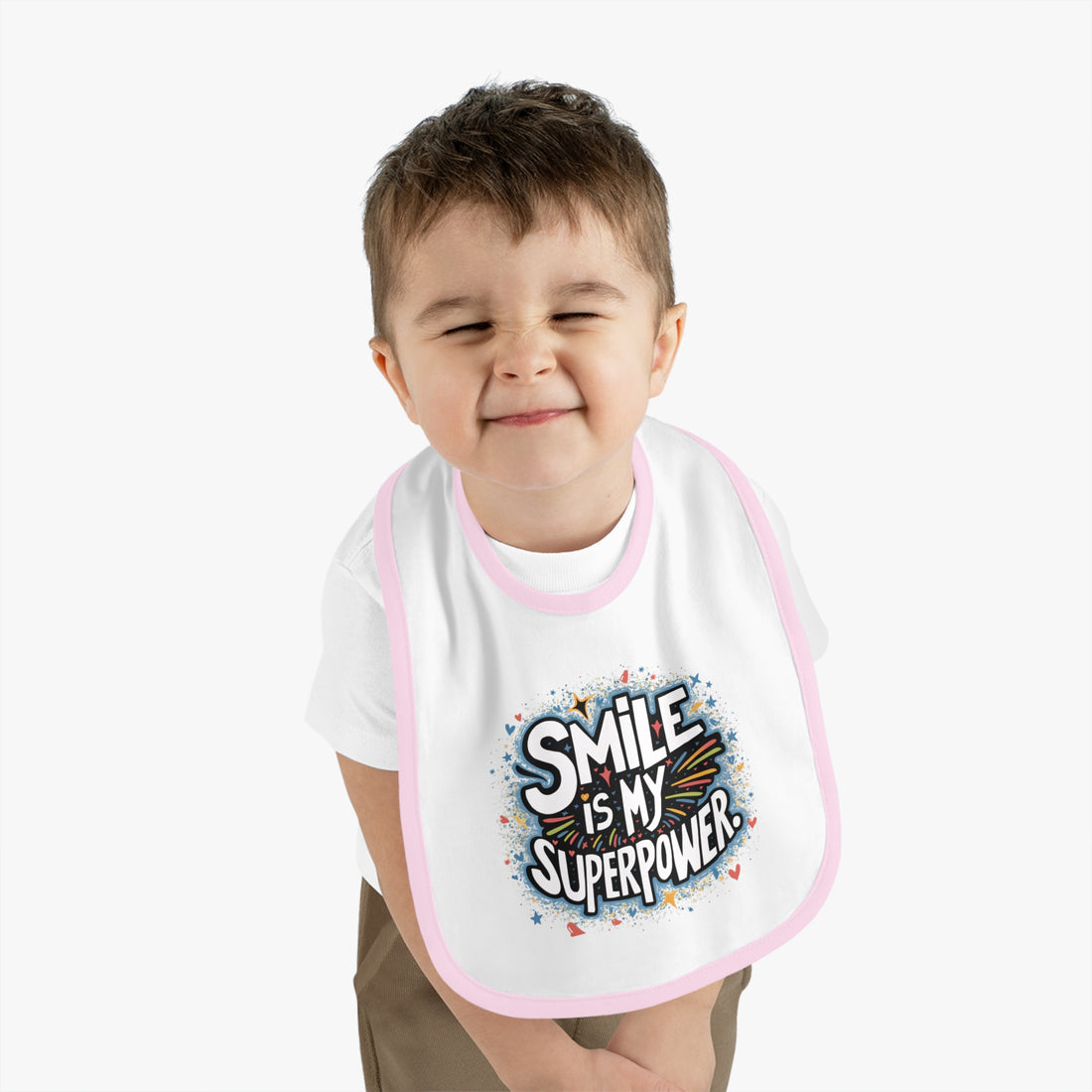 "Smile is my superpower" Baby Contrast Trim Jersey Bib