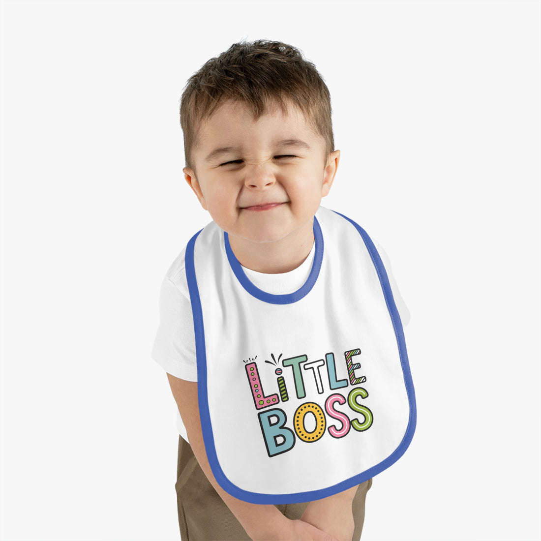 "Little boss" Baby Contrast Trim Jersey Bib