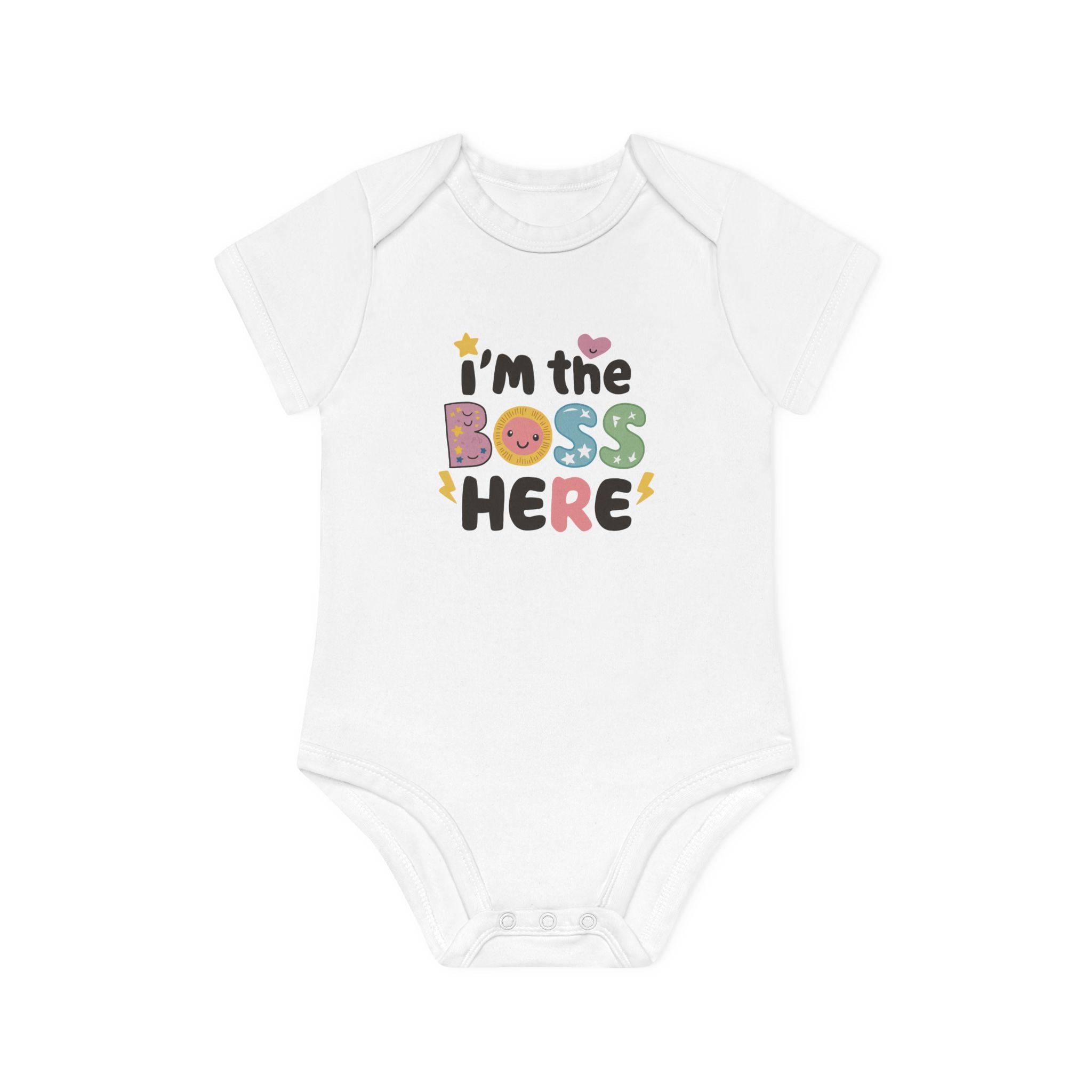 "I'm the boss here" Baby Organic Short Sleeve Bodysuit