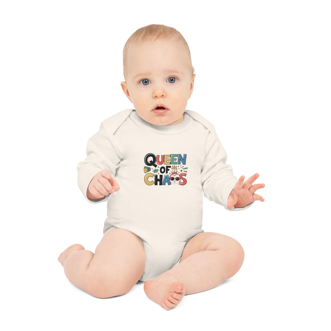 "Queen of chaos" Baby Long-Sleeve Organic Bodysuit