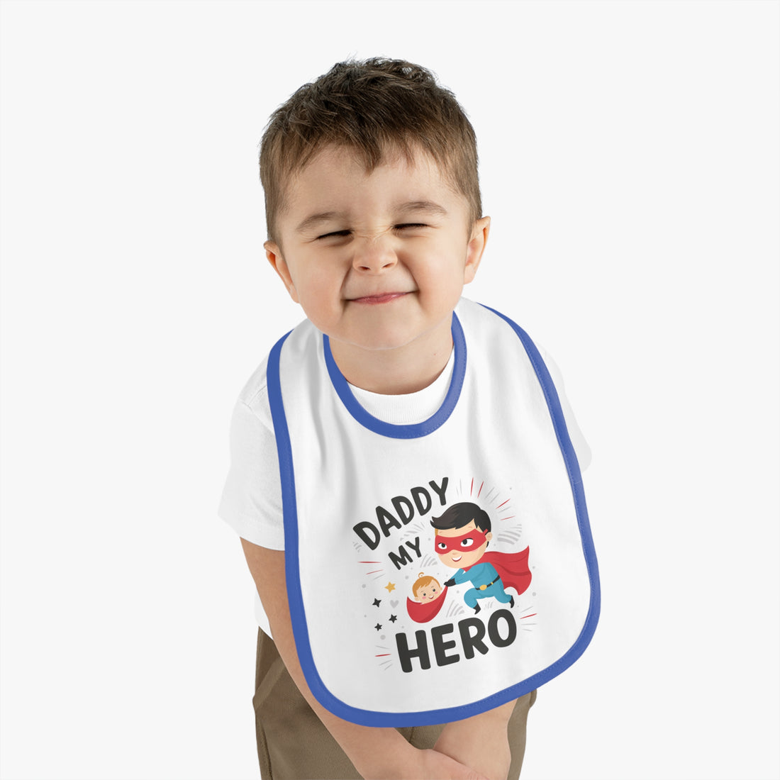 "Daddy is my hero" Baby Contrast Trim Jersey Bib