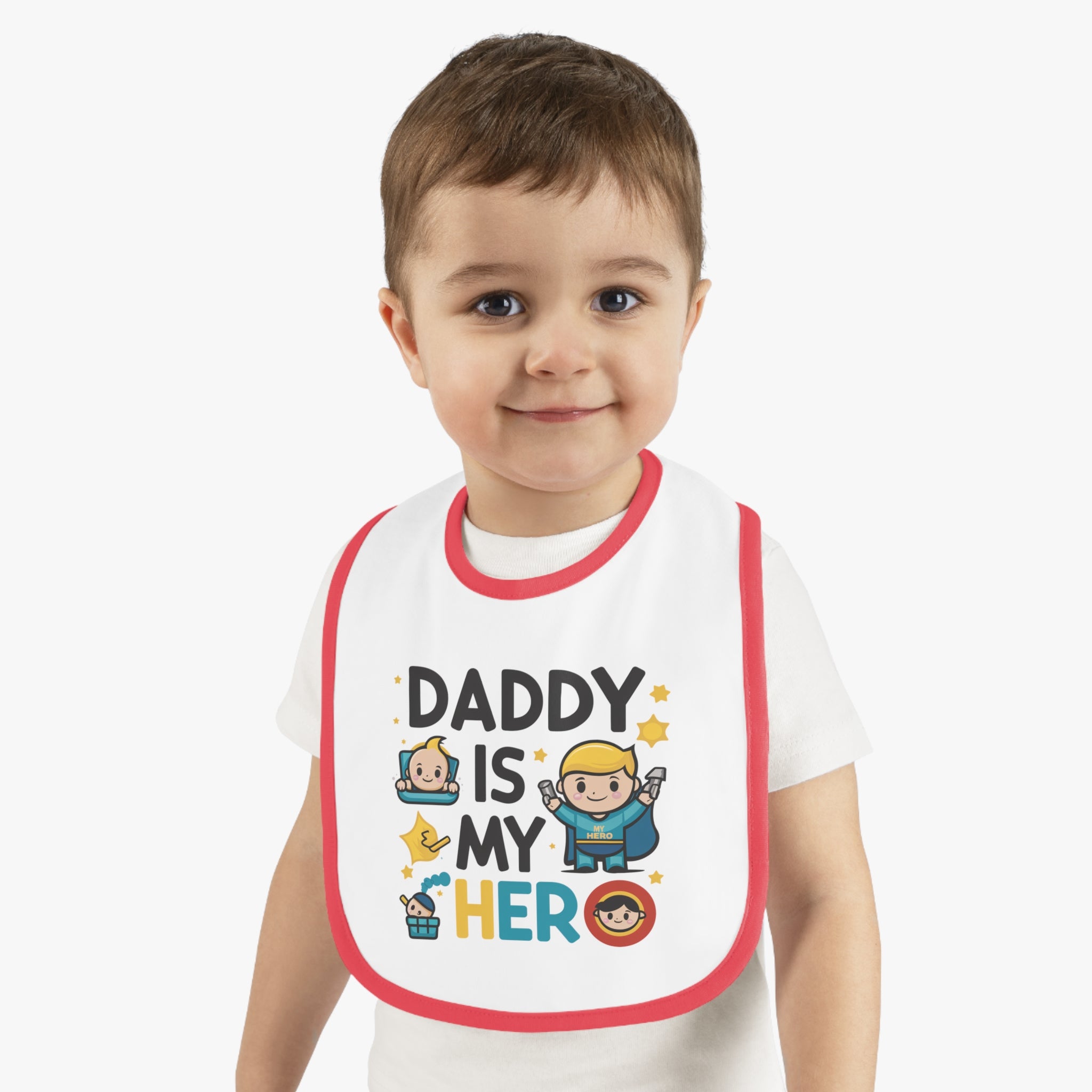 "Daddy is my hero" Baby Contrast Trim Jersey Bib