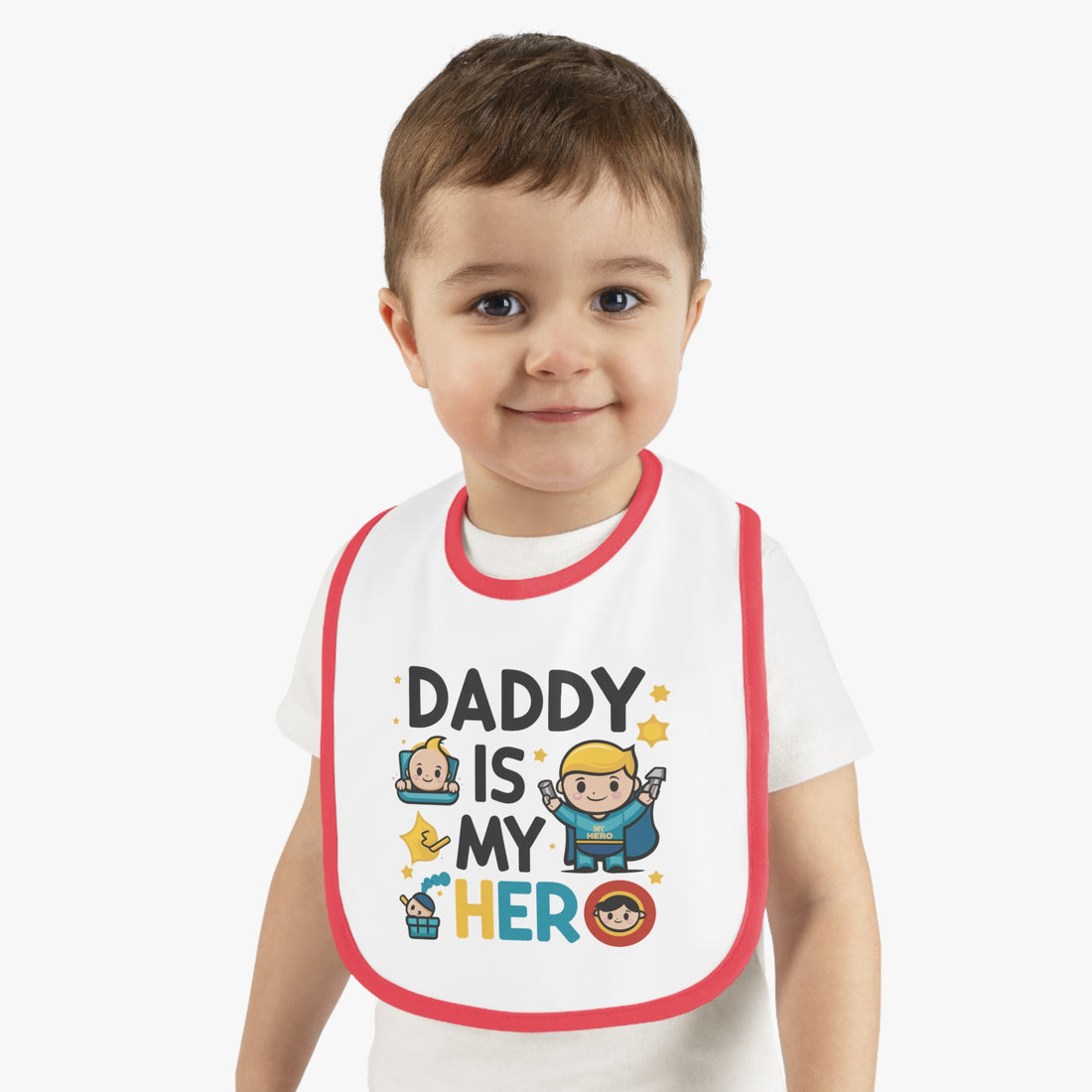 "Daddy is my hero" Baby Contrast Trim Jersey Bib