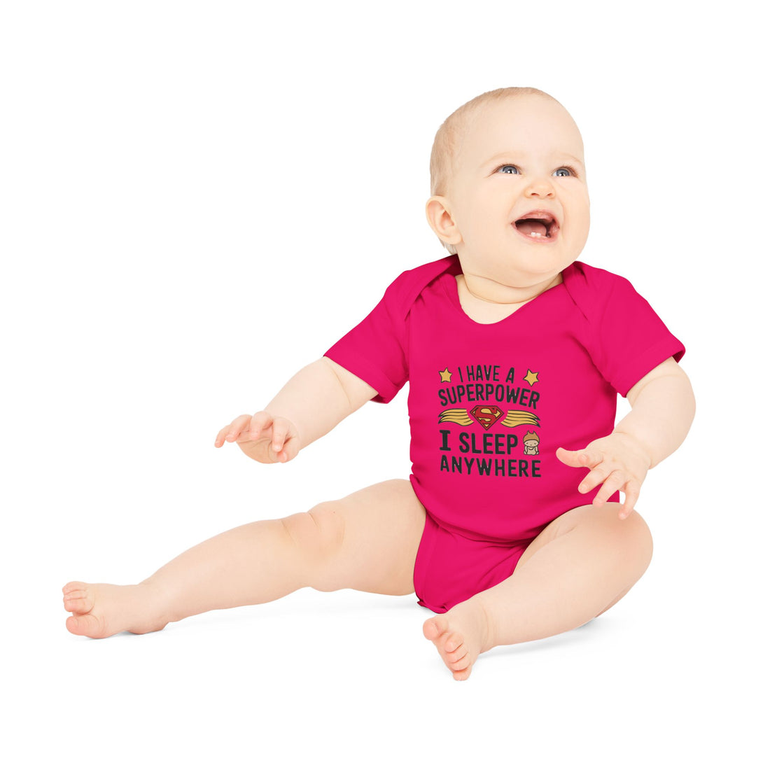 "I have a superpower I sleep anywhere" Baby Organic Short Sleeve Bodysuit