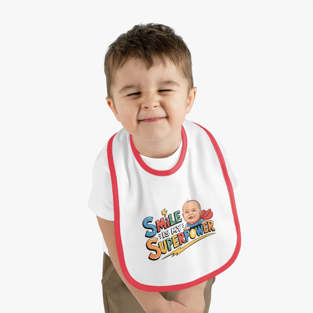 "Smile is my superpower" Baby Contrast Trim Jersey Bib