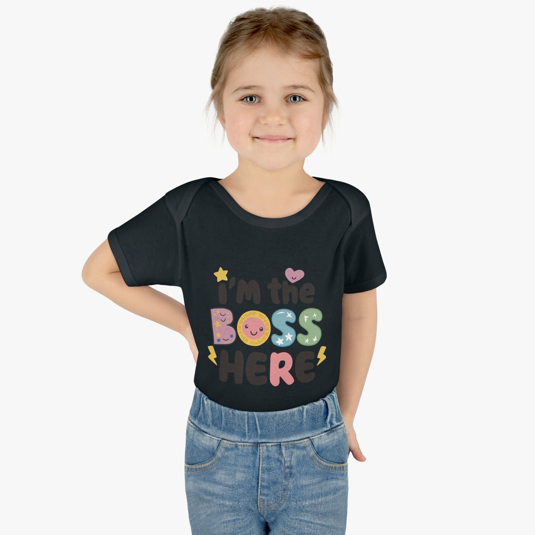 "I'm the boss here" Infant Baby Rib Bodysuit