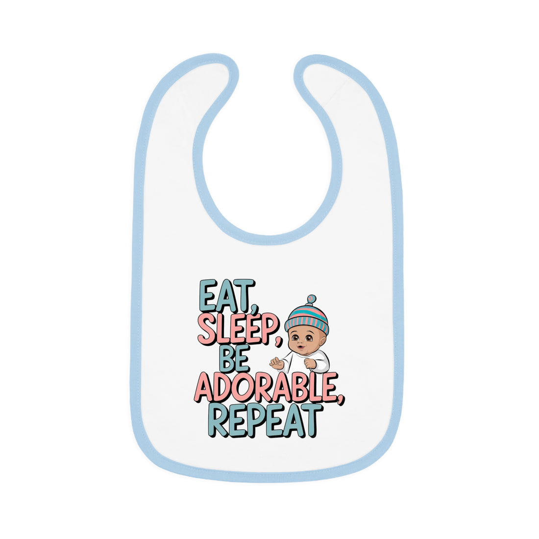 "Eat, sleep, be adorable, repeat" Baby Contrast Trim Jersey Bib