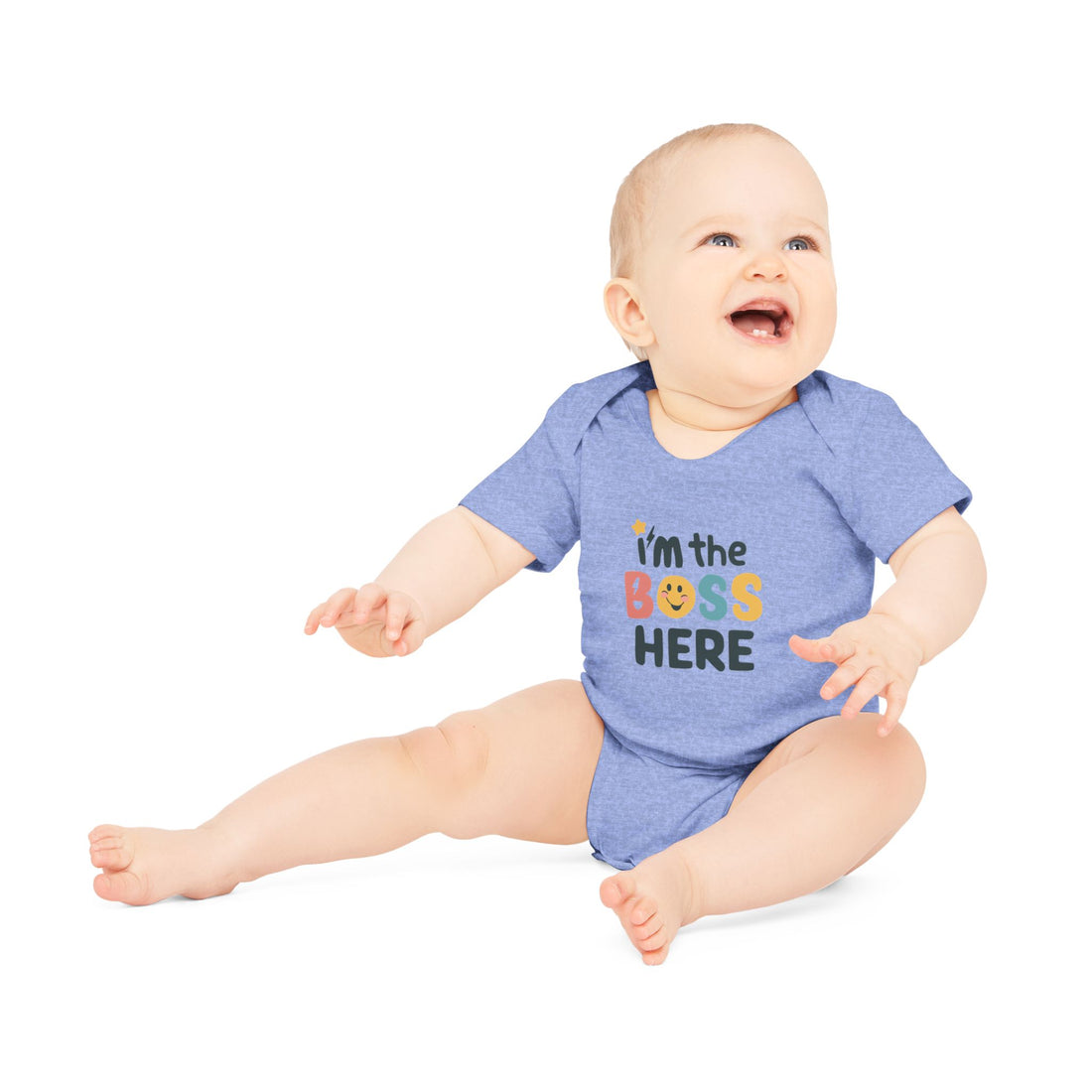 "I'm the boss here" Baby Organic Short Sleeve Bodysuit