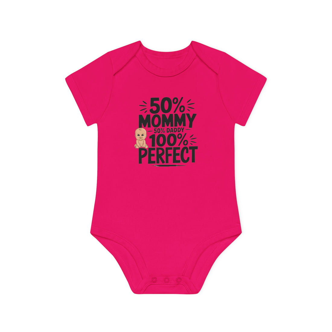 "50% mommy 50% daddy 100% perfect" Baby Organic Short Sleeve Bodysuit