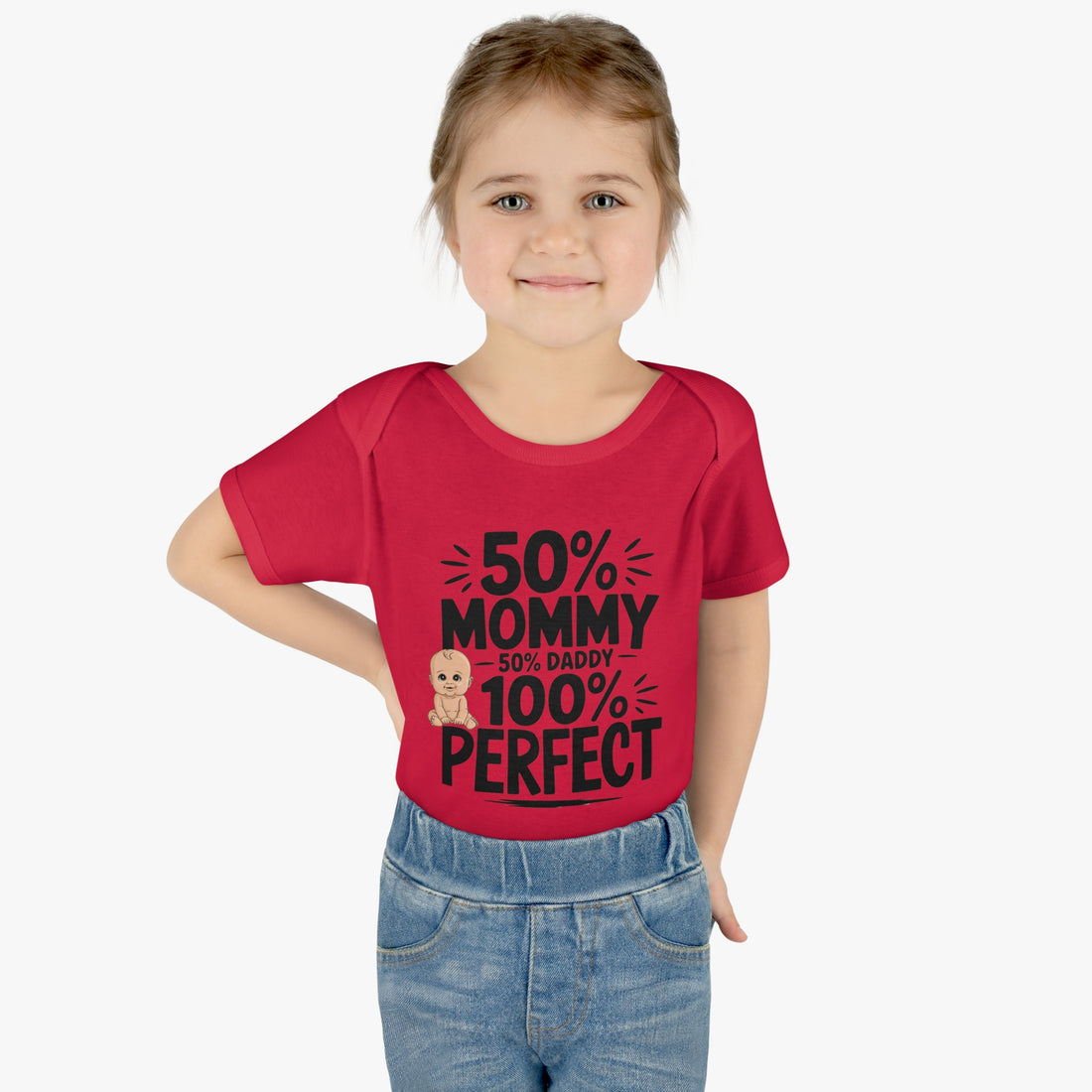 "50% mommy, 50% daddy, 100% perfect!" Infant Baby Rib Bodysuit