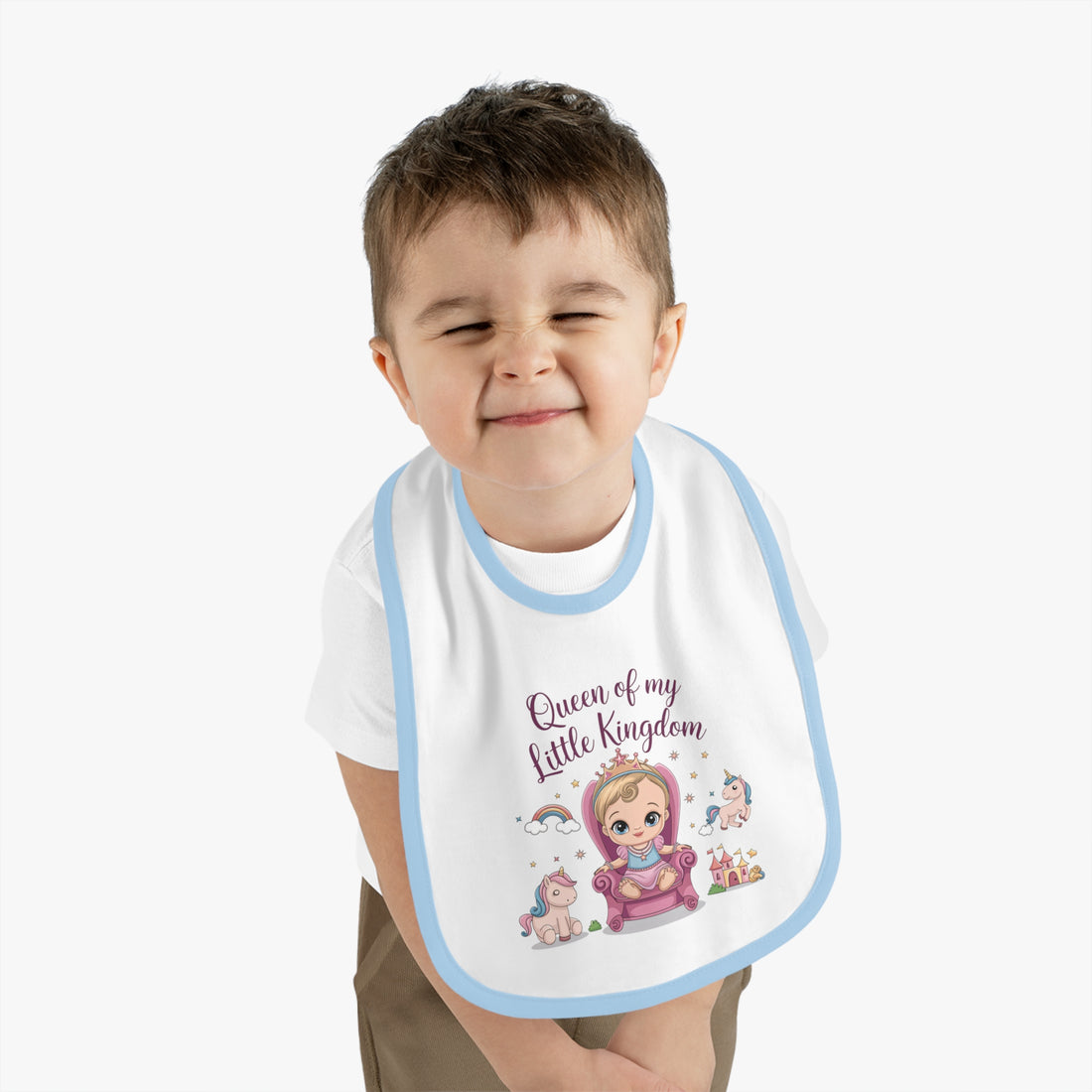 "Queen of my little kingdom" Baby Contrast Trim Jersey Bib