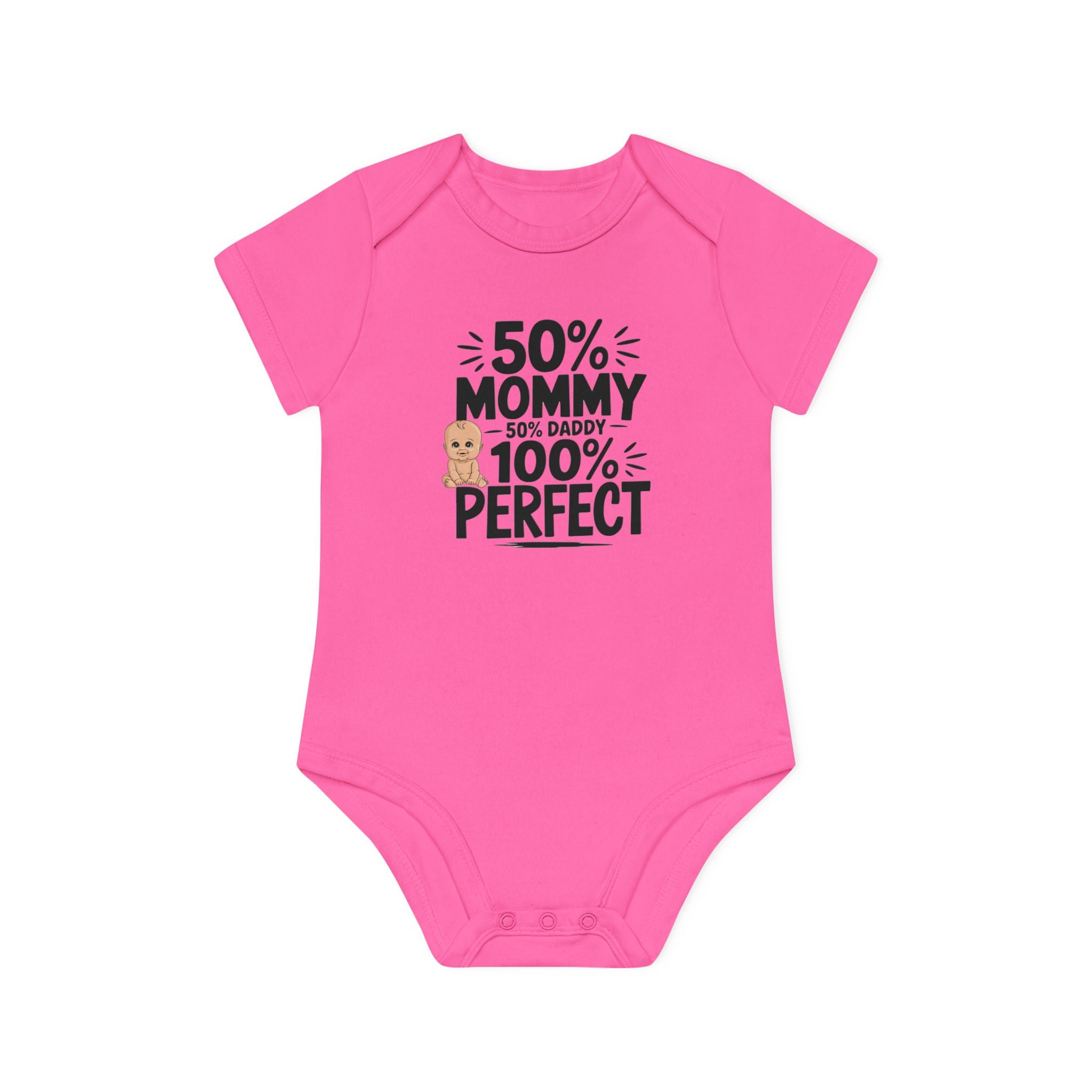 "50% mommy 50% daddy 100% perfect" Baby Organic Short Sleeve Bodysuit