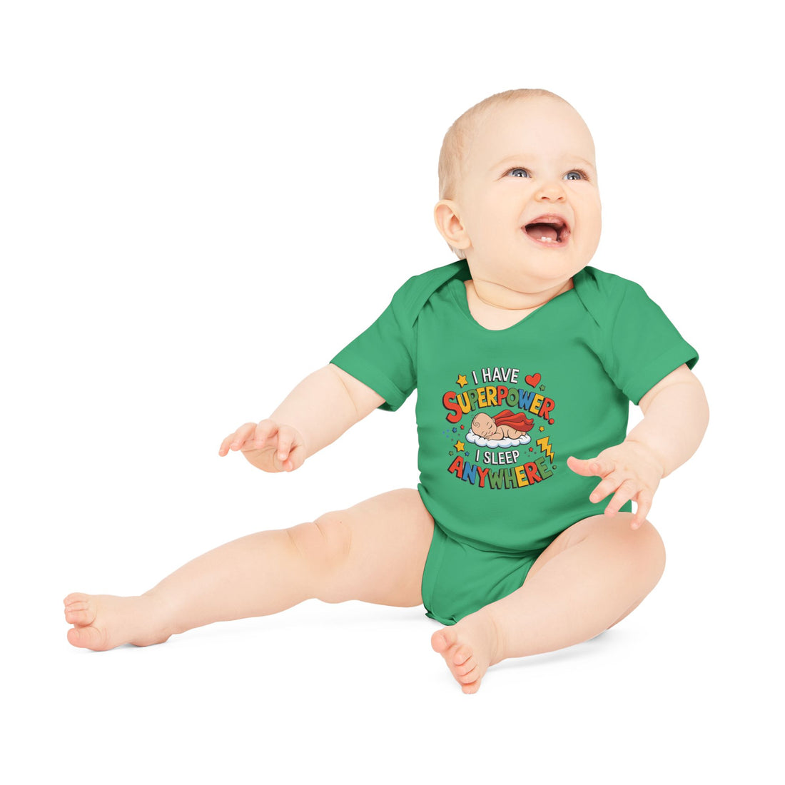 "I have superpower I sleep anywhere" Baby Organic Short Sleeve Bodysuit