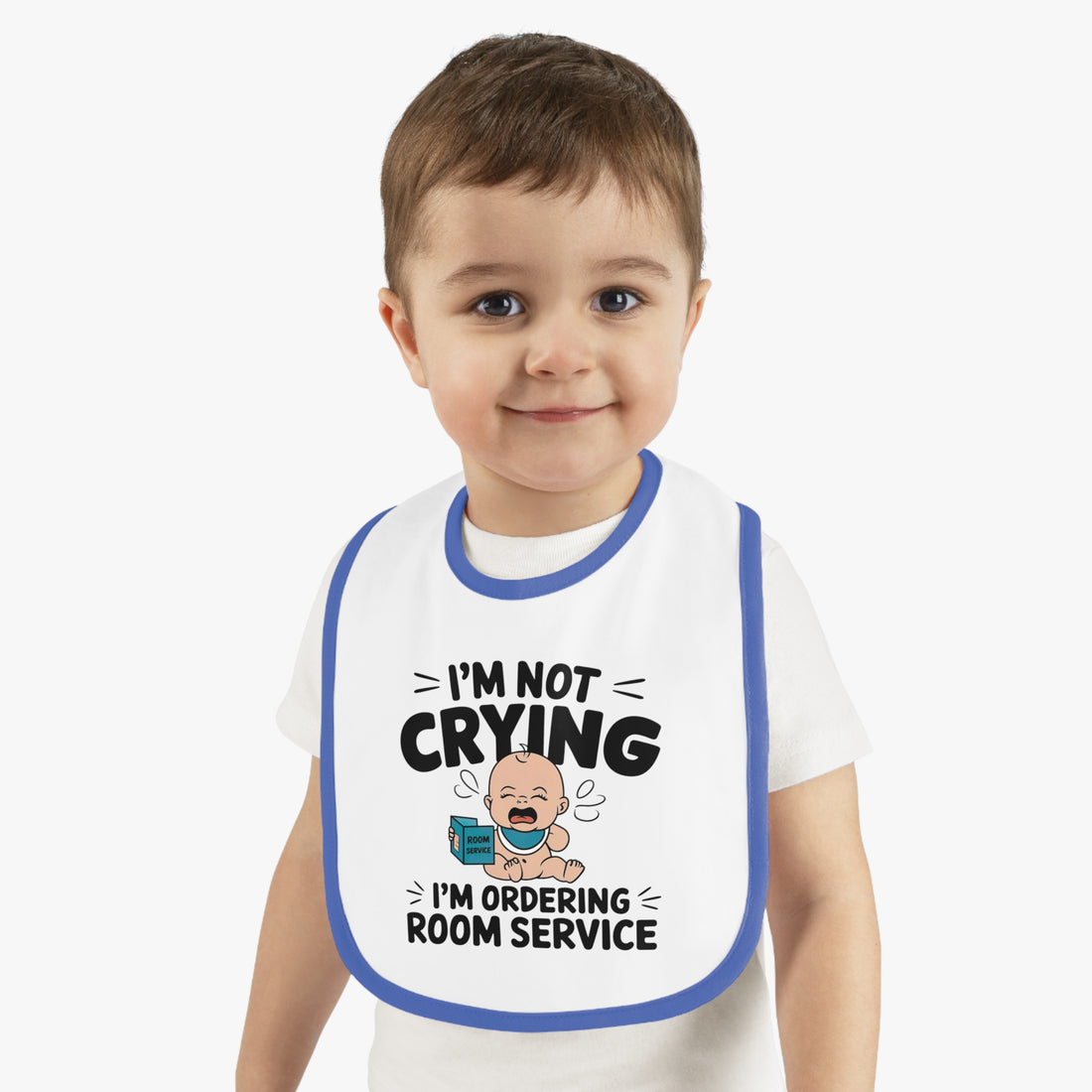 "I'm not crying I'm ordering room service" Baby Contrast Trim Jersey Bib