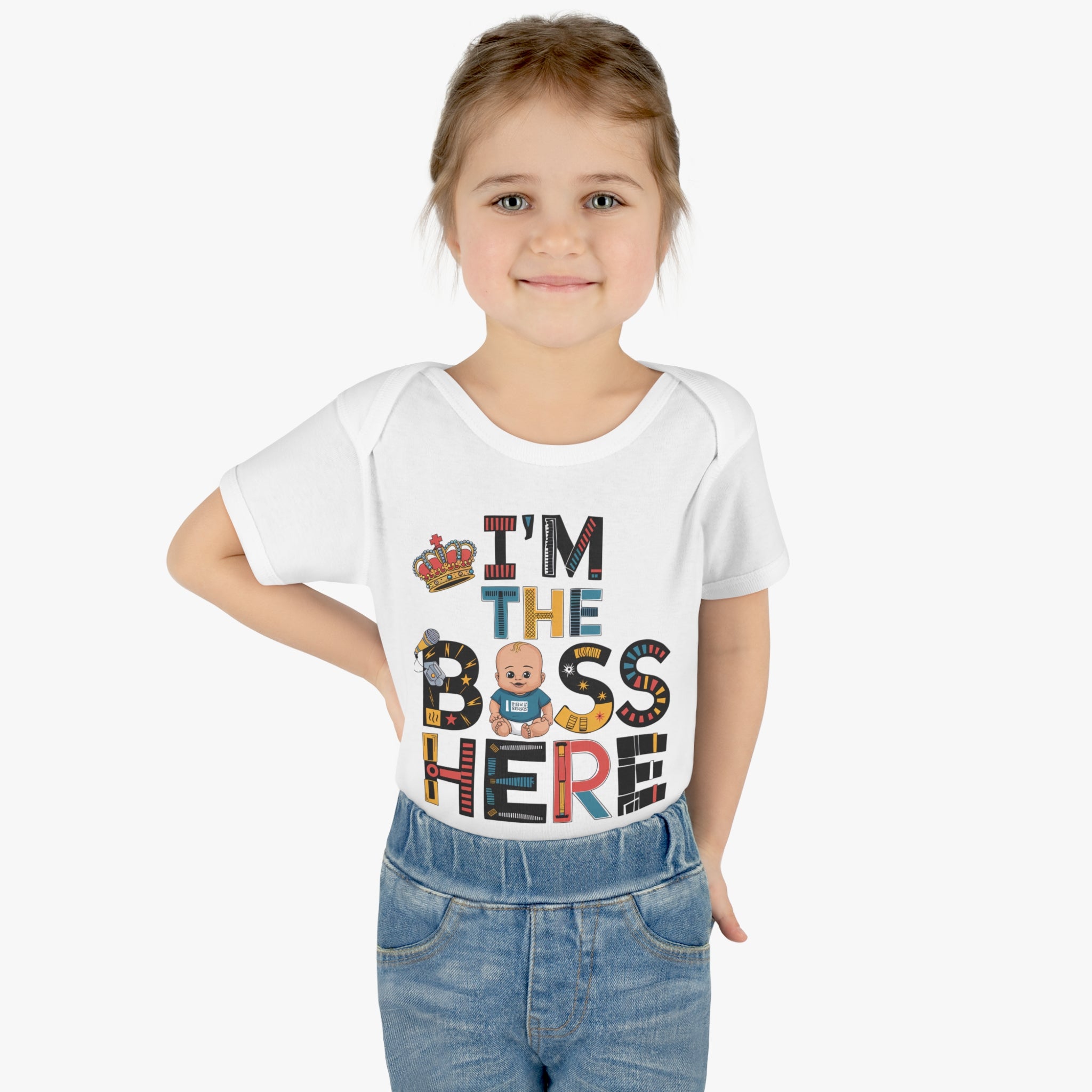 "I'm the boss here" Infant Baby Rib Bodysuit