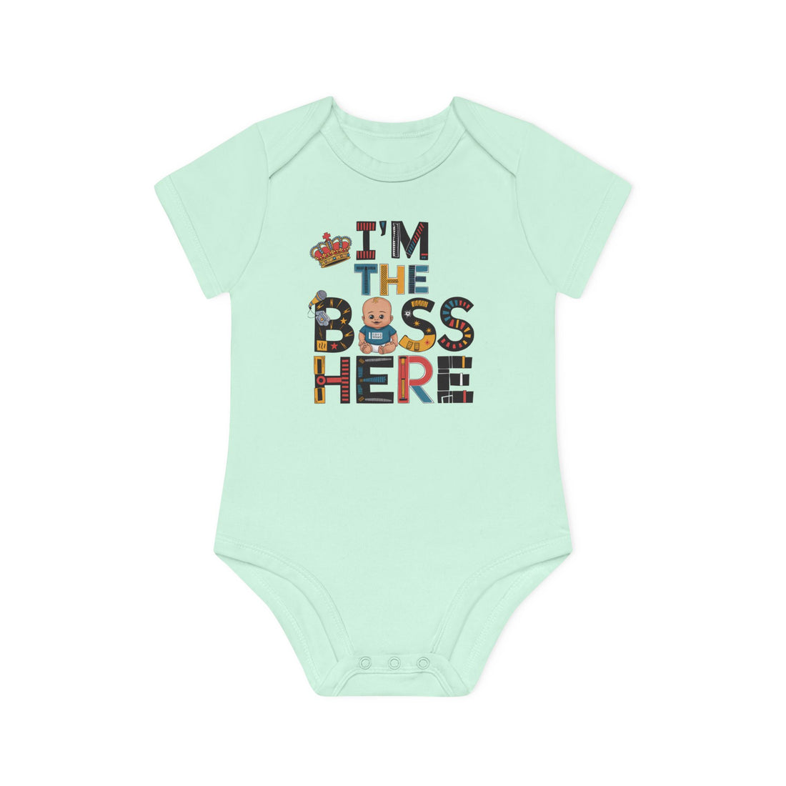 "I'm the boss here" Baby Organic Short Sleeve Bodysuit