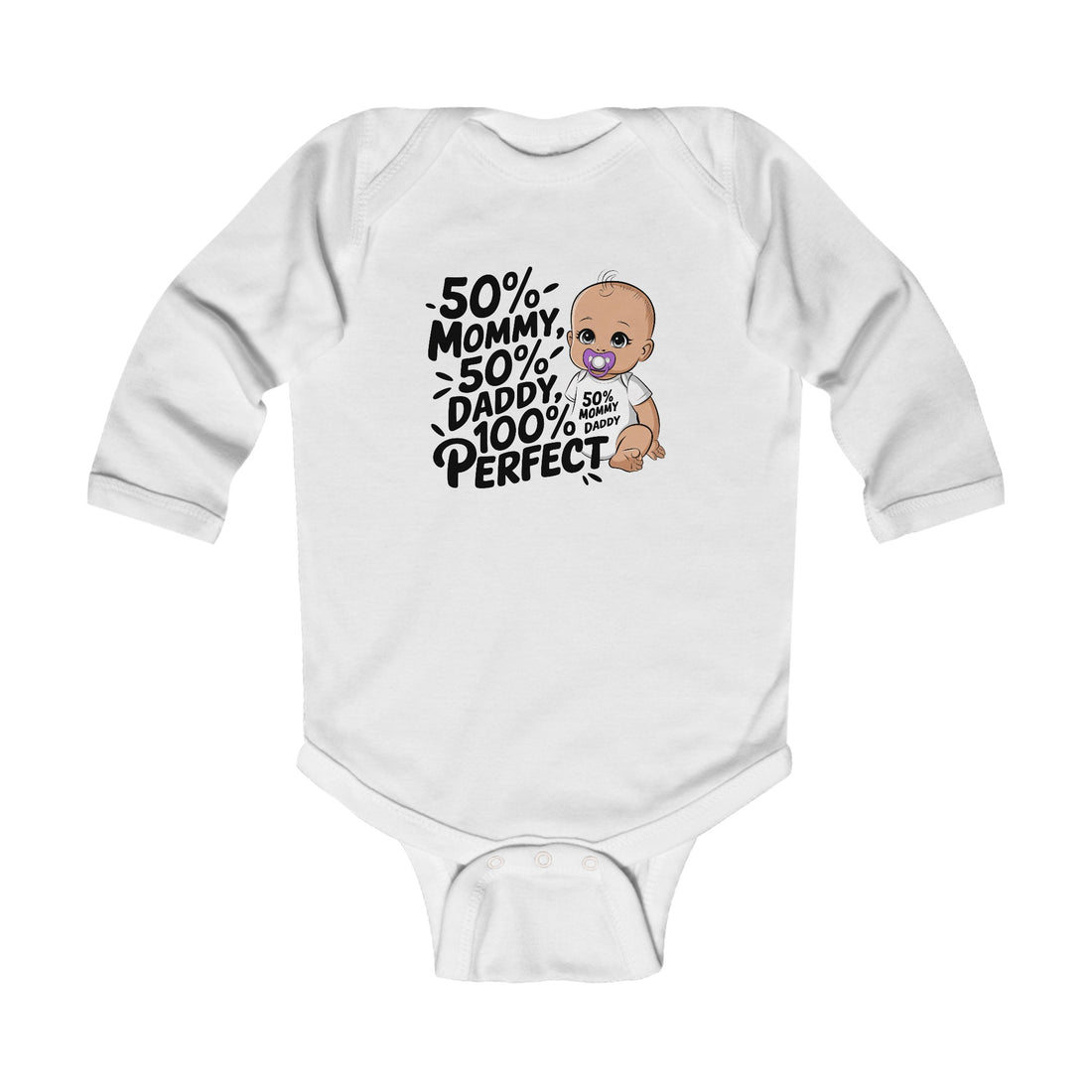 "50% mommy 50% daddy 100% perfectInfant" Long Sleeve Bodysuit