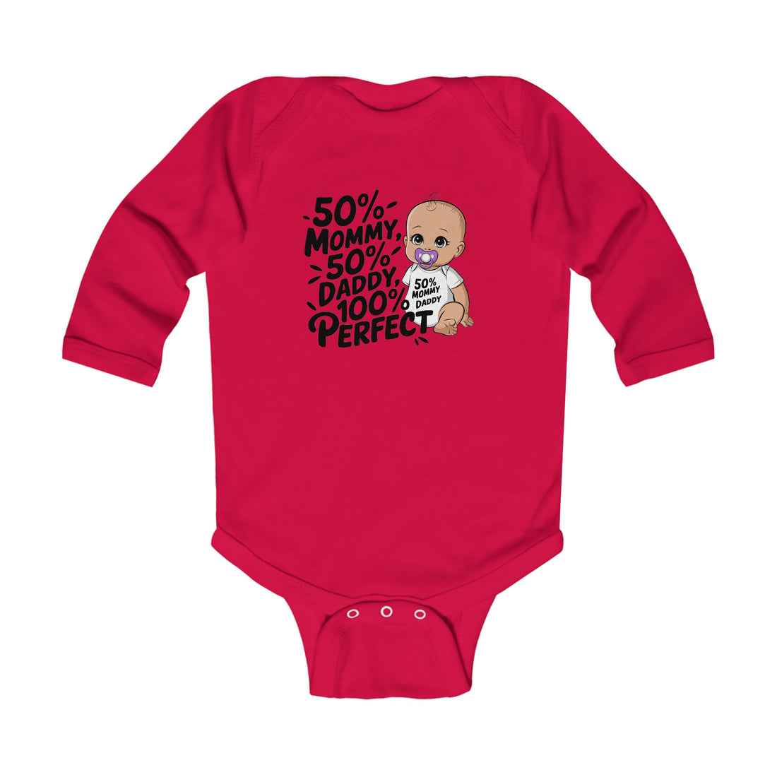 "50% mommy 50% daddy 100% perfectInfant" Long Sleeve Bodysuit