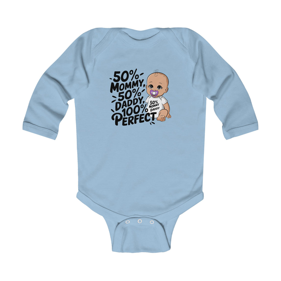 "50% mommy 50% daddy 100% perfectInfant" Long Sleeve Bodysuit