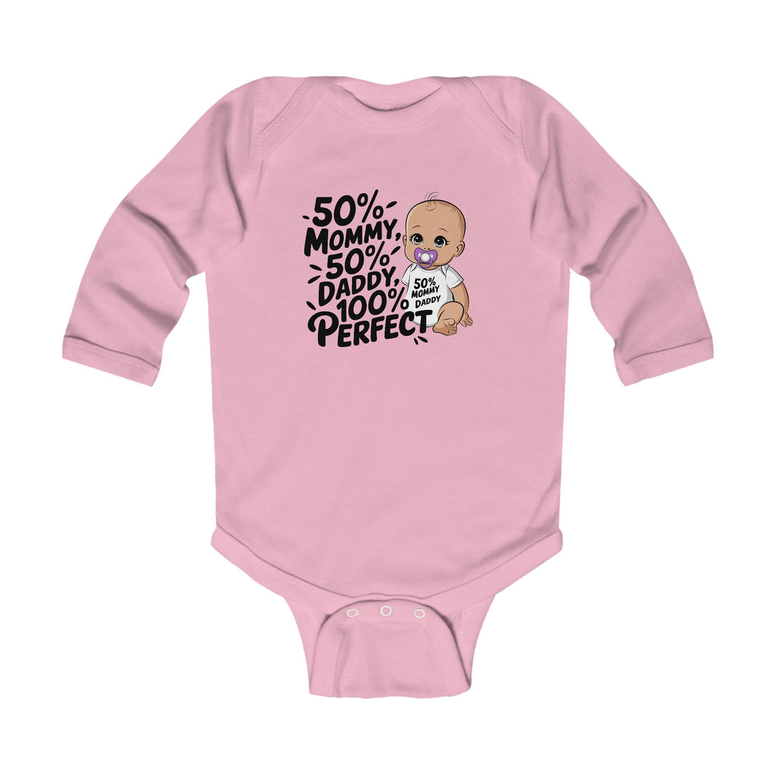 "50% mommy 50% daddy 100% perfectInfant" Long Sleeve Bodysuit