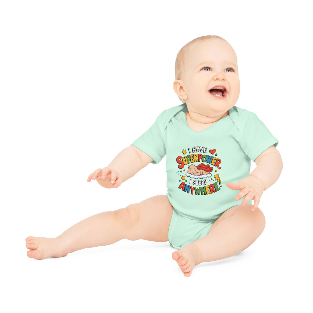 "I have superpower I sleep anywhere" Baby Organic Short Sleeve Bodysuit