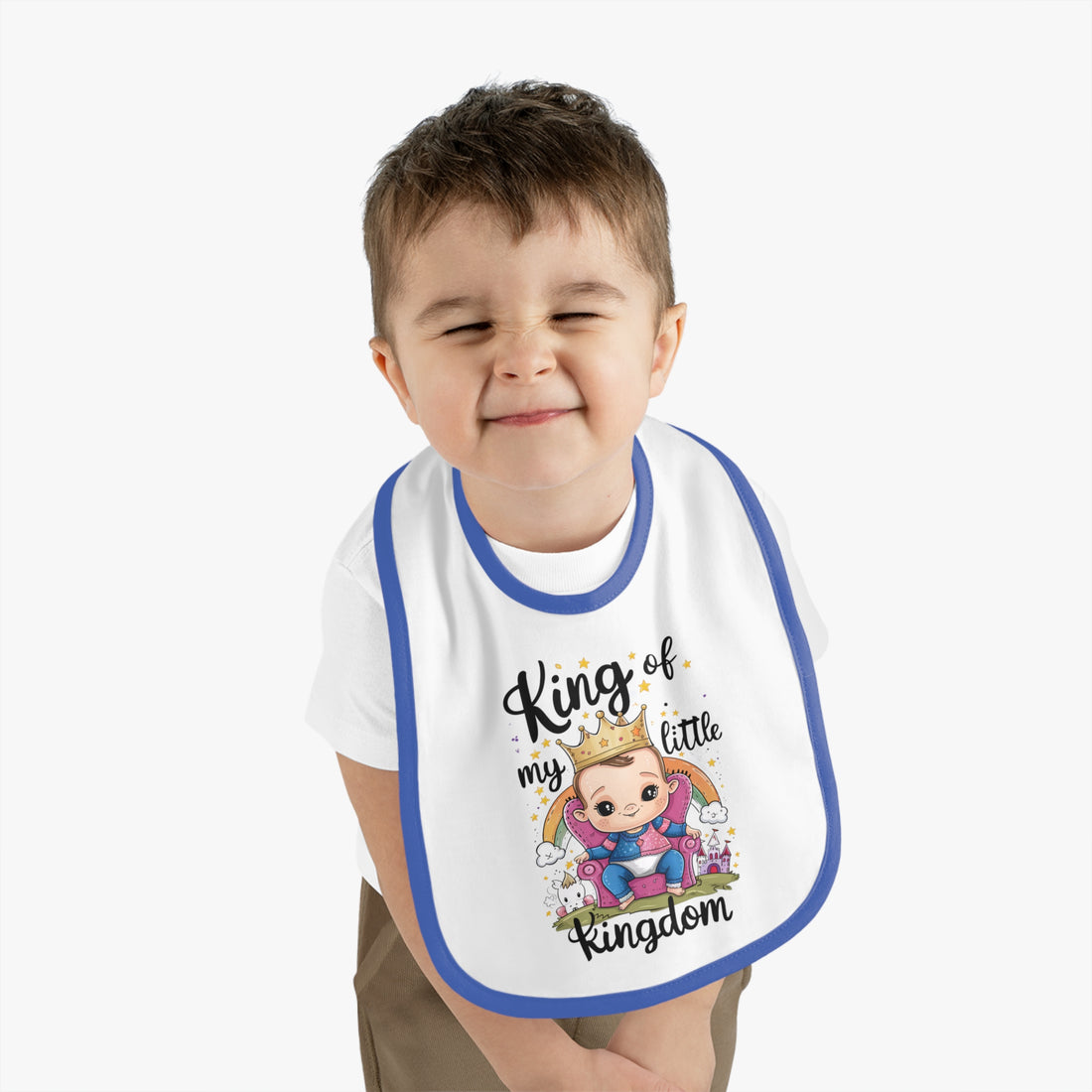 "King of my little kingdom" Baby Contrast Trim Jersey Bib