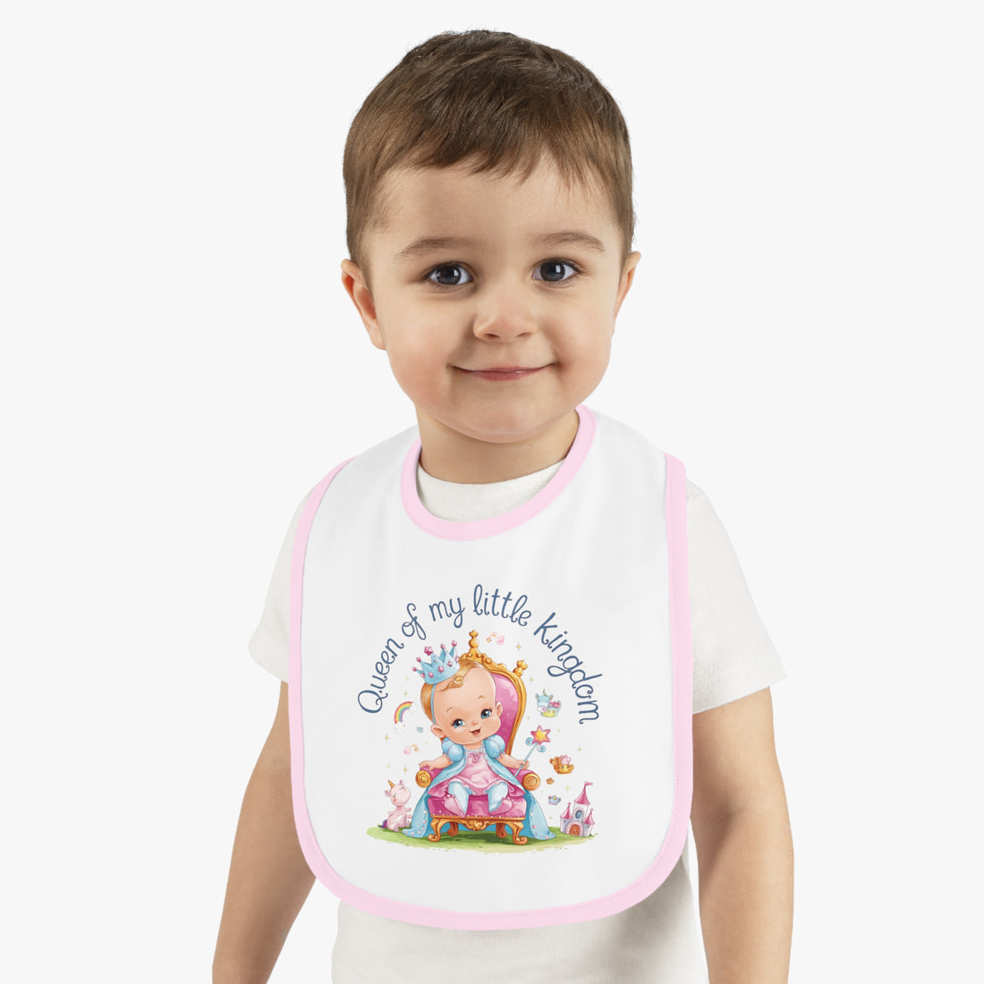 "Queen of my little kingdom" Baby Contrast Trim Jersey Bib