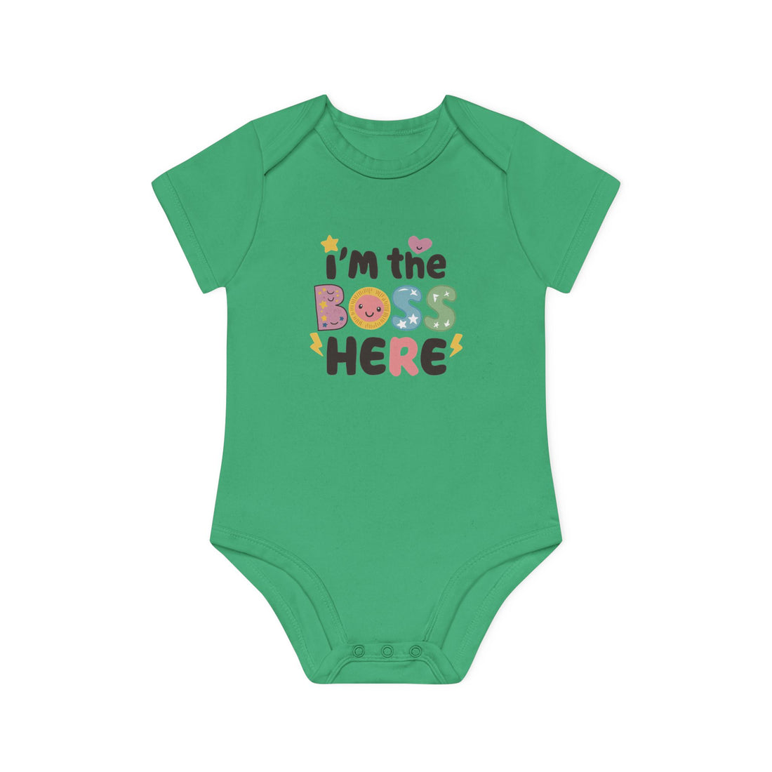 "I'm the boss here" Baby Organic Short Sleeve Bodysuit