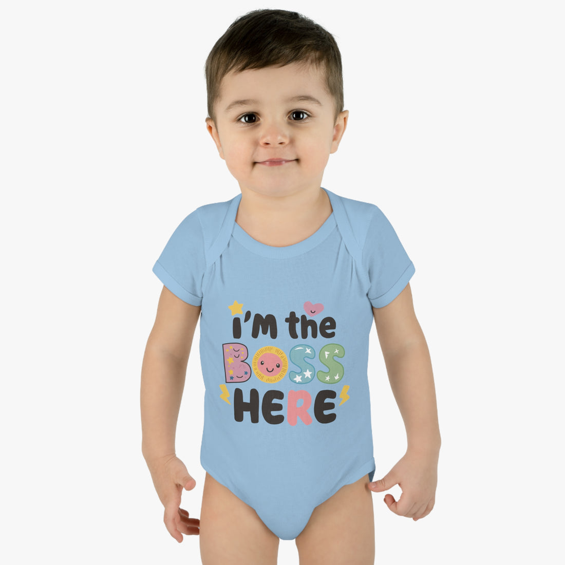 "I'm the boss here" Infant Baby Rib Bodysuit