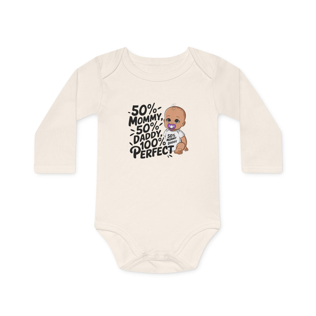 "50% mommy 50% daddy 100% perfect" Baby Long-Sleeve Organic Bodysuit